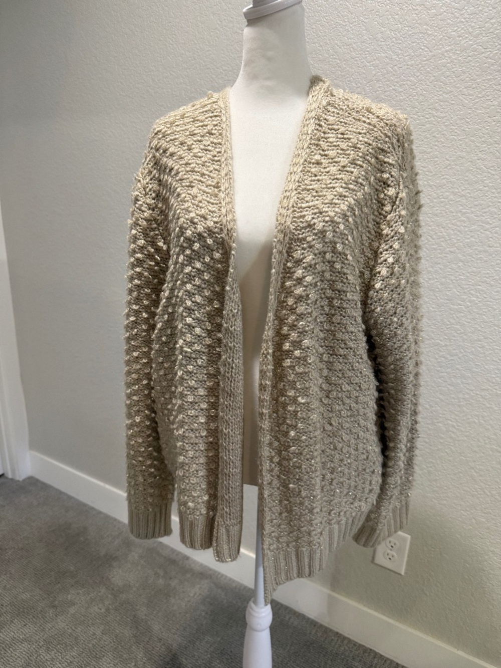 Dex Tan Boucle Open Cardigan, NWT